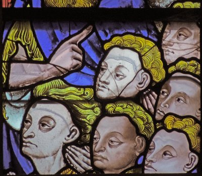 Fenster mit Darstellung der Söhne der Stifter von French School